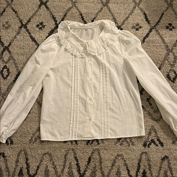 Delilah White Lace Bib Button Down Blouse - Picture 2 of 6